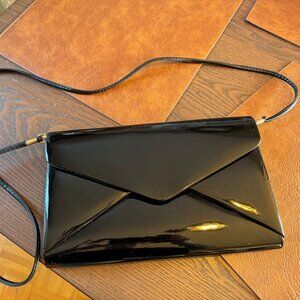 Vintage Vegan Black Patent Leather - Envelope - Evening Purse 60's-70's
